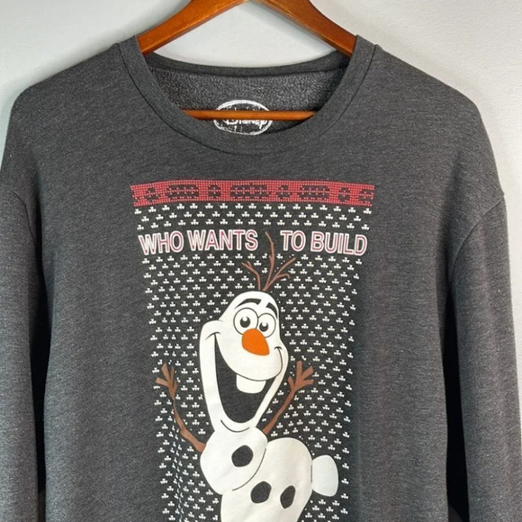 DISNEY Mens Frozen Olof Snowman Graphic Crewneck Long Sleeve Sweatshirt Grey M - Picture 4 of 10